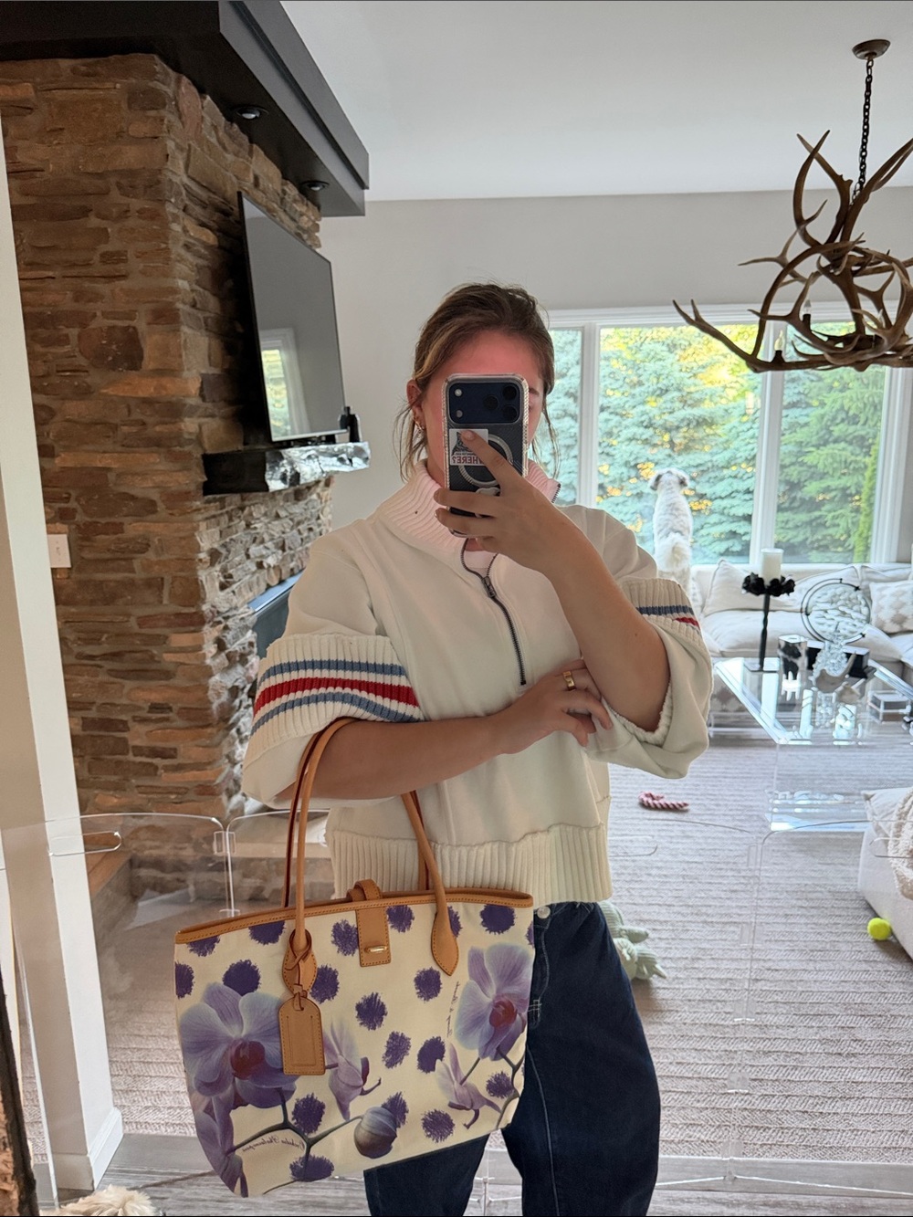 Dooney & Bourke Purple Floral Canvas Tote with Tan Leather Trim - Picture 12 of 12